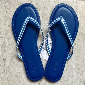 J Crew Factory blue gingham flip flops